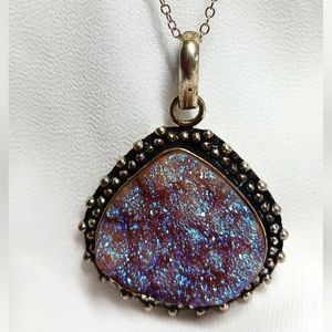 VTG 925 silver Necklace with quartz silver framed pendant